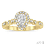 1/3 Ctw Lattice Pear Shape Lovebright Round Cut Diamond Engagement Ring in 14K Yellow and White Gold