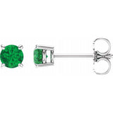 14K White Gold 4 mm Lab-Grown Emerald Earrings