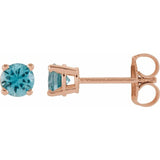 14K Rose Gold 4 mm Natural Blue Zircon Earrings