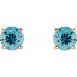 14K Rose Gold 5 mm Natural Blue Zircon Earrings