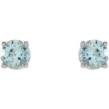 14K White Gold 4 mm Natural Aquamarine Earrings