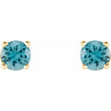 14K Yellow Gold 4 mm Natural Blue Zircon Earrings