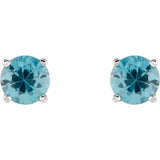 14K White Gold 5 mm Natural Blue Zircon Earrings