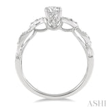 1/3 Ctw Leaf Criss Cross Shank Round Cut Diamond Engagement Ring with 1/4 Ct Round Cut Center Stone in 14K White Gold