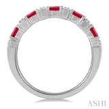 4x3 MM Oval Shape Ruby and 1/6 Ctw Round Cut Diamond Precious Band in 14K White Gold