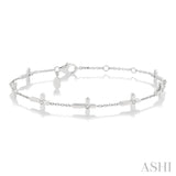 1/6 Ctw Cross Charm Petite Round Cut Diamond Station Bracelet in 10K White Gold