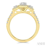 1 Ctw Past, Present & Future Round Cut Diamond Engagement Ring With 3/8 Ct Oval Cut Center Stone in 14K Yellow and White Gold
