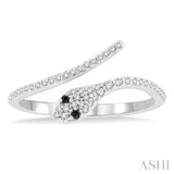 1/6 Ctw Serpent White & Black Round Cut Diamond Petite Open Fashion Ring in 10K White Gold