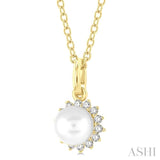 6 MM Round Shape Cultured Pearl and 1/10 Ctw Petite Round Cut Diamond Fashion Pendant With Chain in 10K Yellow Gold