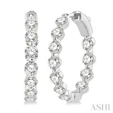 3 ctw Inside-Out Single Prong Set Round Cut Diamond Hoop Earrings in 14K White Gold