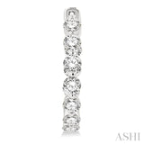 3 ctw Inside-Out Single Prong Set Round Cut Diamond Hoop Earrings in 14K White Gold
