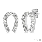 1/10 Ctw Horseshoe Charm Round Cut Diamond Petite Earring in 10K White Gold
