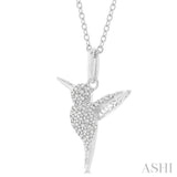 1/6 Ctw Petite Hummingbird Round Cut Diamond Fashion Pendant With Chain in 10K White Gold