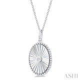 1/20 Ctw Oval fluted medallion Round Cut Diamond Pendant With Chain in Sterling Silver