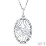 1/20 Ctw Oval fluted medallion Round Cut Diamond Pendant With Chain in Sterling Silver