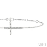 1/8 Ctw Petite Reclined Cross Round Cut Diamond Fashion Bracelet in 10K White Gold