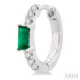 4X2 MM Baguette Cut Emerald and 1/8 Ctw Petite Round Cut Diamond Fashion Huggies in 10K White Gold
