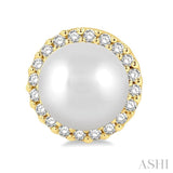 5.5 MM Round Shape Cultured Pearls and 1/8 Ctw Petite Round Cut Diamond Halo Fashion Stud Earrings in 10K Yellow Gold