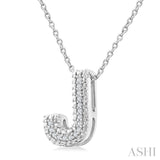 1/20 Ctw Bubble Accent Initial 'J' Round Cut Diamond Fashion Pendant With Chain in Sterling Silver