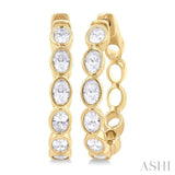 1 1/10 Ctw Bezel Set Oval Cut Diamond Fashion Hoop Earring in 14K Yellow Gold