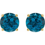 14K Yellow Gold 6 mm Natural London Blue Topaz Earrings