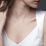 1/8 ctw Chevron Round Cut Diamond Petite Necklace in 14K White Gold