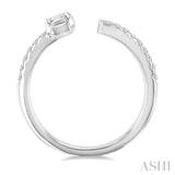 3/8 Ctw Emerald and Round Cut Diamond Fashion Open Ring in 14K White Gold