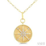 1/4 Ctw Round Cut Diamond Compass Symbol Circle Medallion Fashion Pendant With Paperclip Chain in 14K Yellow Gold