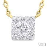 1/10 Ctw Lovebright Petite Square Shape Round Cut Diamond Fashion Pendant With Chain in 10K Yellow Gold