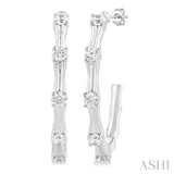 1/3 Ctw Bamboo Shoot Inspired Round Cut Diamond Fashion Half Hoop Earrings in 14K White Gold