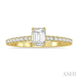 1/5 Ctw Emerald Shape Round Cut Diamond Semi-Mount Engagement Ring in 14K Yellow Gold