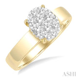 1/2 ctw Bold Shank Oval Shaped Lovebright Round Cut Diamond Ring in 14K Yellow and White Gold