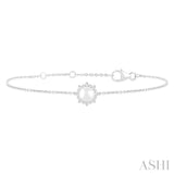 6 MM Round Shape Cultured Pearl and 1/10 Ctw Petite Round Cut Diamond Halo Bracelet in 10K White Gold