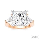 1 1/10 Ctw Princess Shape Trillion Cut & Round Cut Diamond Semi-Mount Engagement Ring in 14K Rose and White Gold