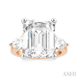 1 1/10 Ctw Tri-Mount Emerald Shape Center Pear and Round Cut Diamond Semi-Mount Engagement Ring in 14K Rose and White Gold