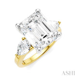 1 1/10 Ctw Tri-Mount Emerald Shape Center Pear and Round Cut Diamond Semi-Mount Engagement Ring in 14K Yellow and White Gold