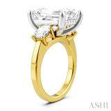 1 1/10 Ctw Tri-Mount Emerald Shape Center Round Cut Diamond Semi-Mount Engagement Ring in 14K Yellow and White Gold