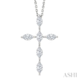 3/4 Ctw Cross 6-Stone Marquise Cut Diamond Fashion Pendant With Chain in 14K White Gold