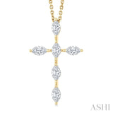 3/4 Ctw Cross 6-Stone Marquise Cut Diamond Fashion Pendant With Chain in 14K Yellow Gold