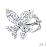 3/8 Ctw Marquise and Round Cut Diamond Criss Cross Fish Stud Earrings in 14K White Gold