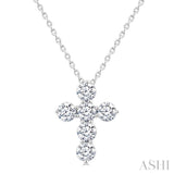 3/4 Ctw Round Cut Diamond Christian Cross 6-Stone Fashion Pendant With Chain in 14K White Gold