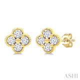 1/5 Ctw Clover Round Cut Diamond Fashion Earrings in 14K Yellow Gold