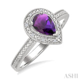 7x5 MM Pear Shape Amethyst and 1/50 Ctw Round Cut Diamond Semi-precious Ring in Sterling Silver
