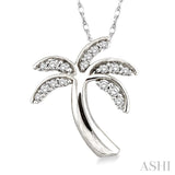 1/10 Ctw Palm Tree Single Cut Diamond Pendant in 14K White Gold with Chain
