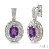 Silver Oval Shape Gemstone & Diamond Earrings