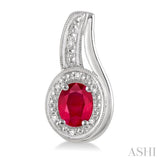 Silver Oval Shape Gemstone & Diamond Earrings