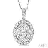 2 Ctw Oval Shape Diamond Lovebright Pendant in 14K White Gold with Chain