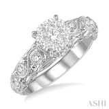 1/2 Ctw Round Diamond Lovebright Solitaire Vintage Lattice Style Engagement Ring in 14K White Gold