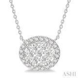 3/4 ctw Oval Shape Round Cut Diamond Lovebright Necklace in 14K White Gold