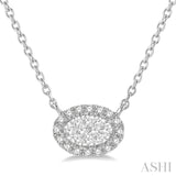 1/6 ctw Oval Shape Round Cut Diamond Lovebright Necklace in 14K White Gold